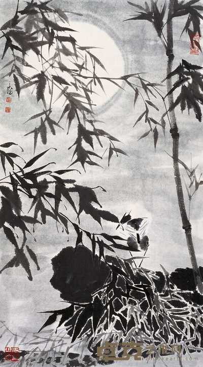 韩天衡 竹石鸟 立轴 83×45cm